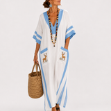 Gestreifter Kaftan in Weiß