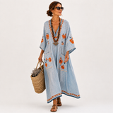 Kaftan in Marineblau mit Stickerei