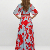 Corinne | Geblümtes Maxikleid mit V-Ausschnitt und kurzem Arm