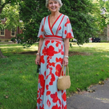 Corinne | Geblümtes Maxikleid mit V-Ausschnitt und kurzem Arm