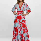 Corinne | Geblümtes Maxikleid mit V-Ausschnitt und kurzem Arm