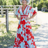Corinne | Geblümtes Maxikleid mit V-Ausschnitt und kurzem Arm
