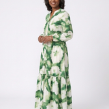 Sabine | Stufen-Maxikleid mit langem Arm und Bindegürtel
