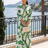 Sabine | Stufen-Maxikleid mit langem Arm und Bindegürtel