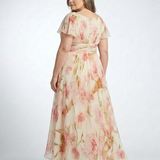 Elara | Geblümtes Maxikleid mit V-Ausschnitt und kurzem Arm