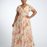 Elara | Geblümtes Maxikleid mit V-Ausschnitt und kurzem Arm