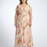Elara | Geblümtes Maxikleid mit V-Ausschnitt und kurzem Arm