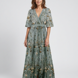 Evadne | Maxikleid mit Blumenmuster und kurzen Ärmeln